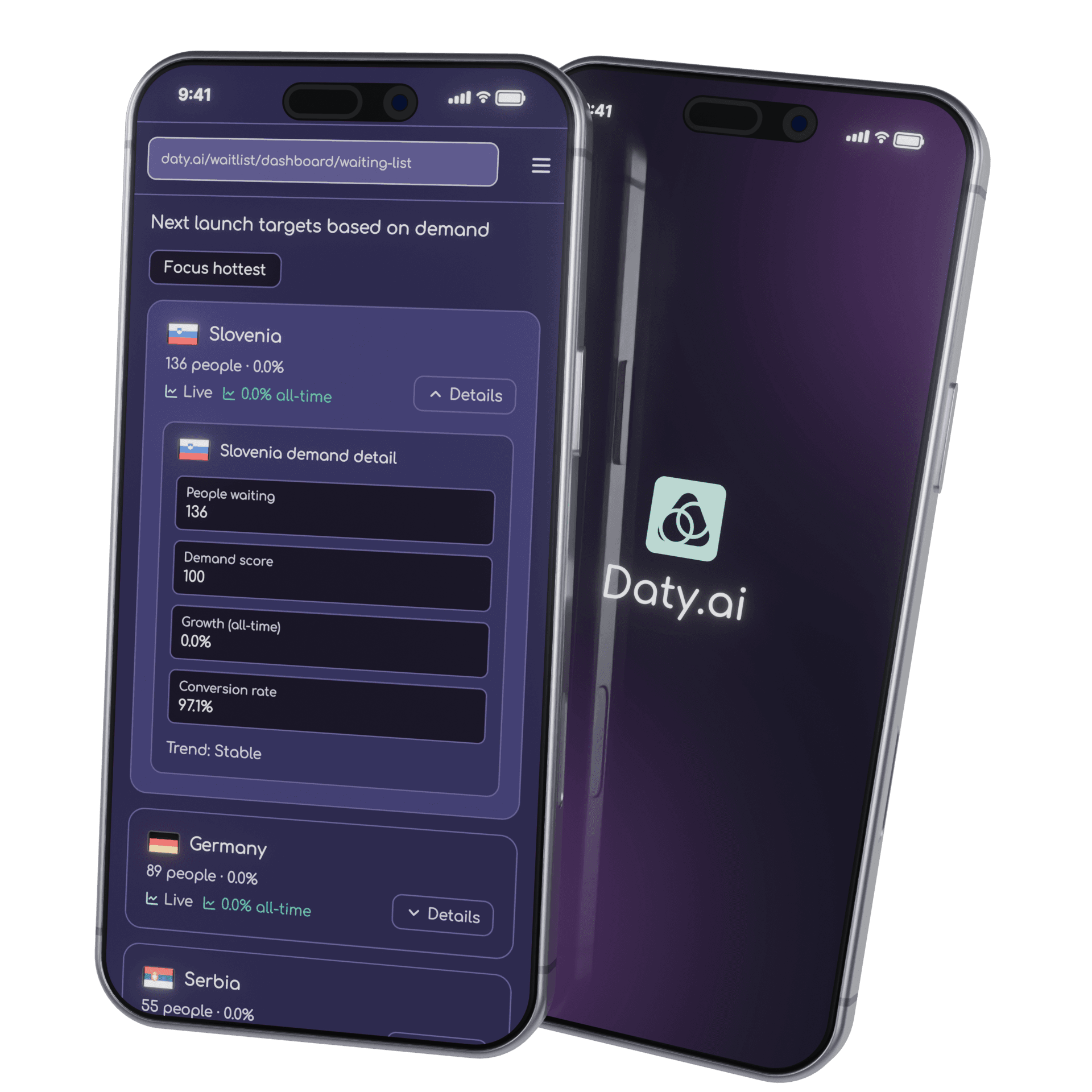 Daty.ai app shown on two mobile phones